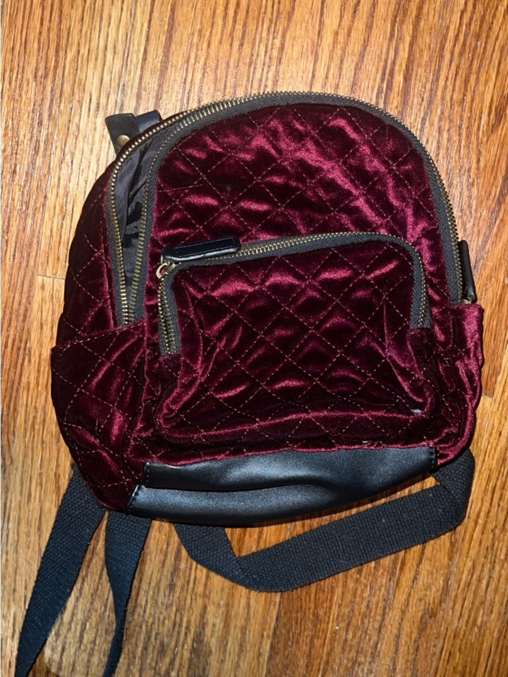 Art Class Burgundy Quilted Velvet Mini Backpack Adjustable Straps